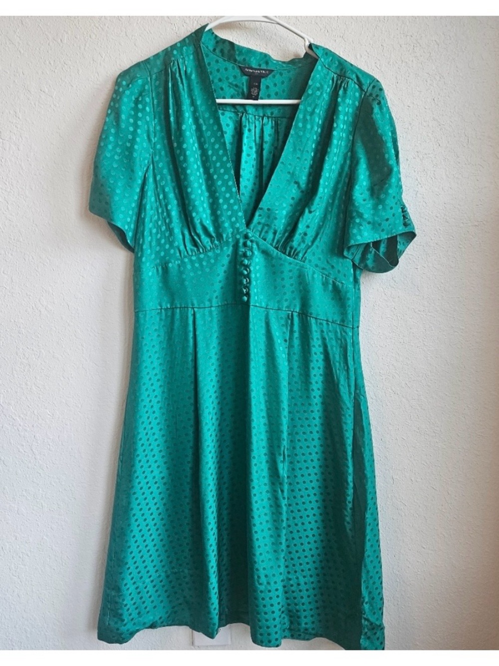 Banana Republic Silk Vintage Pin Up Style Dotted Dress, in Teal (10)